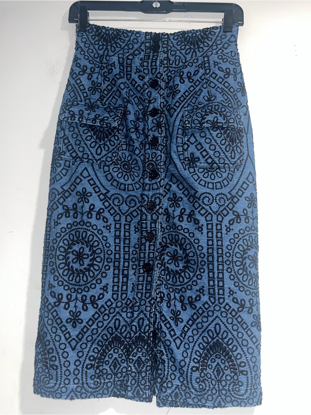 TRACY REESE X ANTHROPOLOGIE Embroidered button denim skirt NWT
